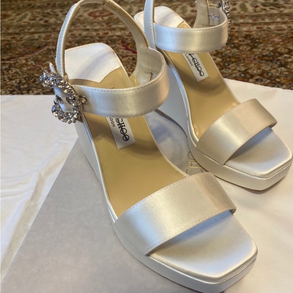 Jimmy Choo 
Mirabelle Satin Wedge Sandals - Picture 4 of 9